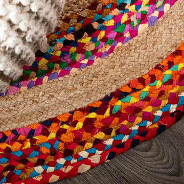 Isla Round Boho Braided Rag & Jute Area Rug
